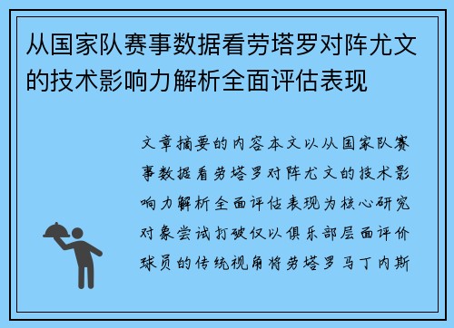 从国家队赛事数据看劳塔罗对阵尤文的技术影响力解析全面评估表现 从国家队赛事数据看劳塔罗对阵尤文的技术影响力解析全面评估表现